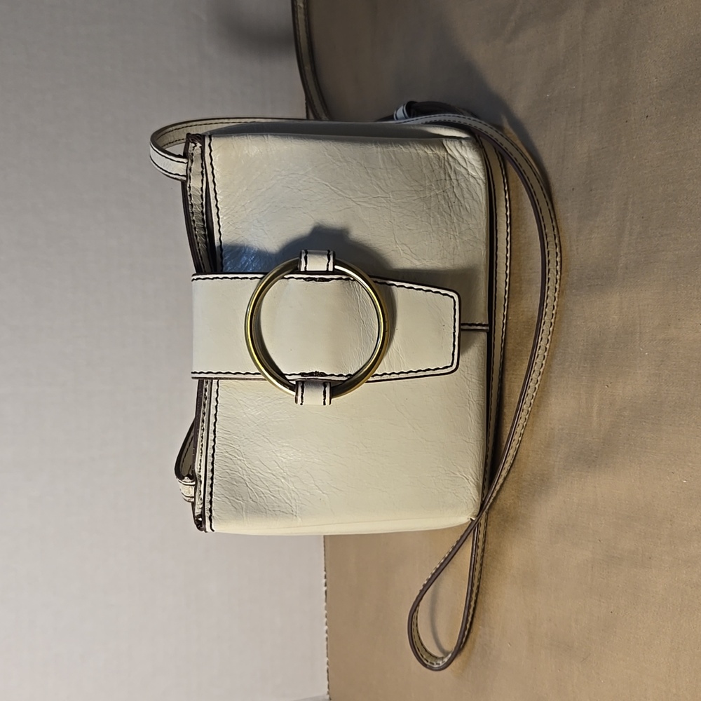 HOBO Cream Leather Crossbody Bag with Gold Ring Accent